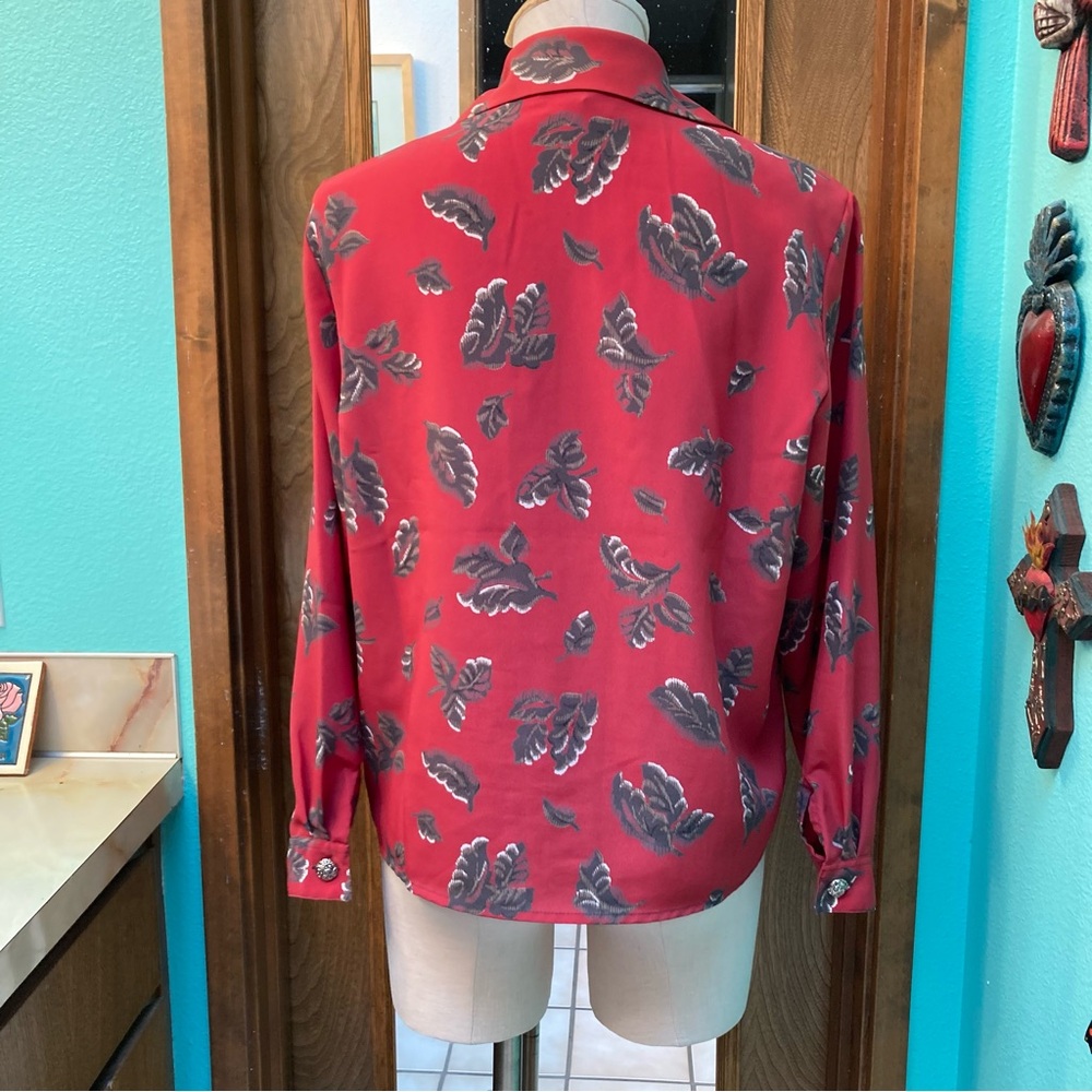 Floral Red and Gray Women's Blouse - Picture 3 of 8